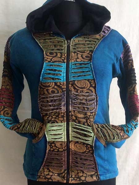 Hippie hoodie turquoise Fleece lining