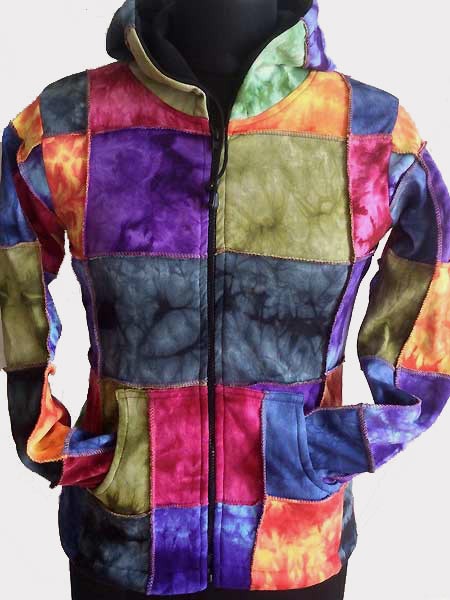 Tie dye patchwork hoodie Fleece lining