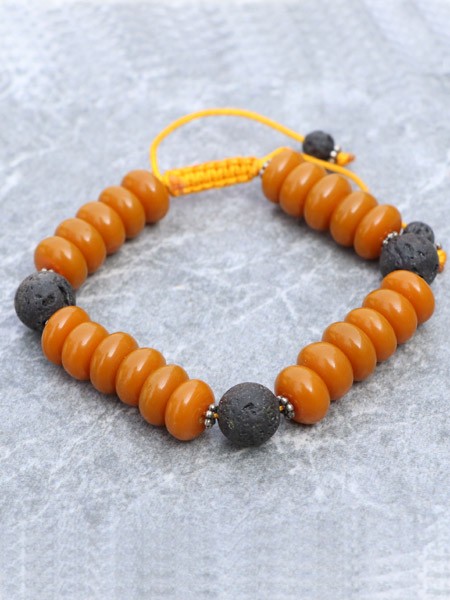Resin Amber Wrist Mala With Lava Stone Spacer