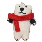 Handcrafted white felt teddy bear with red scarf