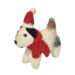 Handcrafted felt dog with Christmas hat and scarf