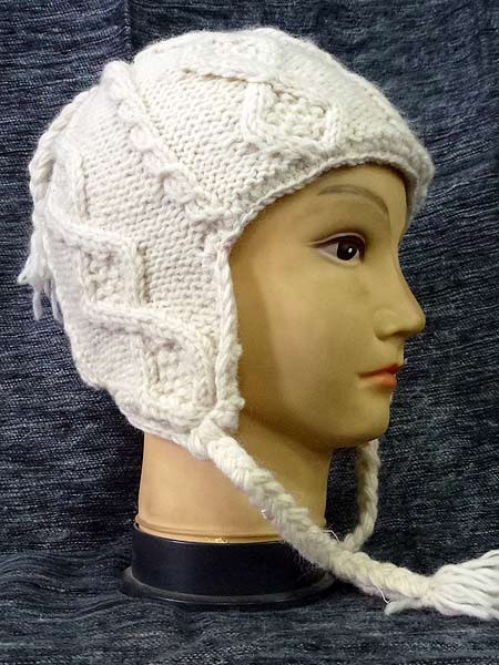 Cable knit white sherpa hat