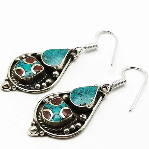 Coral stone Nepali earrings