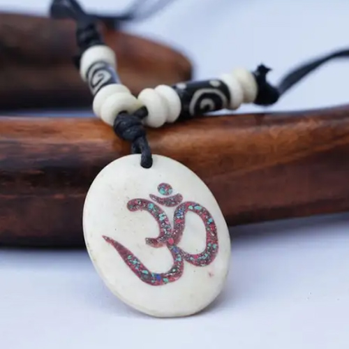 Om sign yak bone Nepalese necklace