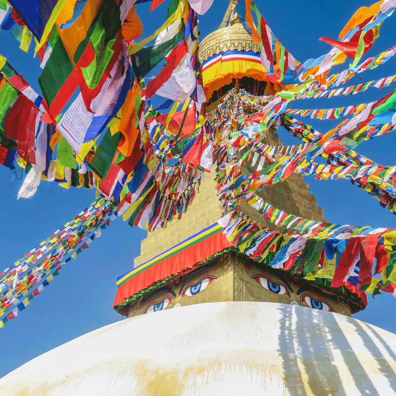 Prayer flags at the Boudanath stupa in Kathmandu
