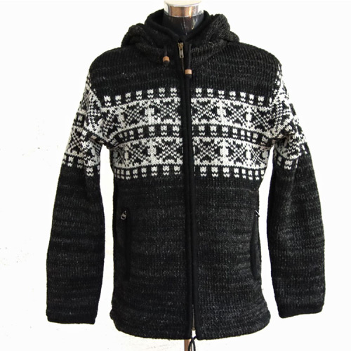 Black Knitted Jacket- Fleece lined, Handmade in Nepal