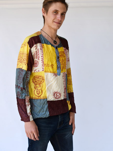 Hippie Men's Unisex Boho Patchwork Shirt, Oversized Hippie Button Shirt, Plus  Size Hippie Clothing, Earthy Handmade Hippie Top, Long Sleeve 