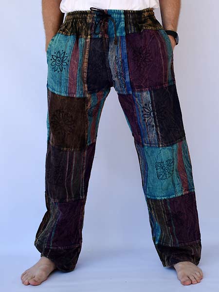 Unisex Fairtrade Patchwork block print cotton festival Trousers  Cosmic  tree gifts