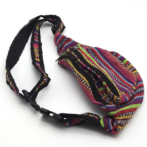 Striped woven cotton hippie fanny pack