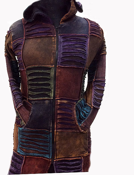Giacca Lunga Hippie Con Cappuccio, Stile Boho Chic - Vestibilità Comoda, Lavaggio Slavano, Viola Taglia Large