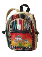 Hemp and woven cotton backpack with mushroom design