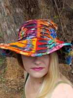 Bohemian hats in razor cut and patch, and then tie-dyed