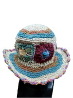 A hippie, bohemian style wide brimmed sun hat. Made from a mix of hemp, cotton and wool