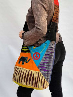 Multicolor sling bag with patchwork peace sign