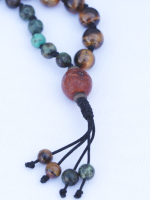 8mm mixed beads mala set with Tiger’s Eye, Black Obsidian, and African Turquoise – handcrafted in Nepal.