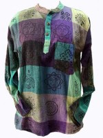 Hippie shirt with patch look and block printed in Nepal. This long sleeve shirt has been stonewashed.