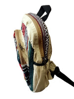 Hemp and woven cotton backpack with mushroom design
