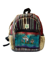 Hemp and woven cotton backpack with mushroom design