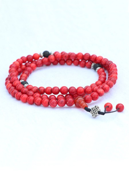 Bamboo Coral Stone Mala With Lava Spacer