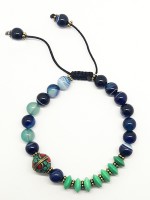 Turquoise and coral inlaid bone mala bracelet