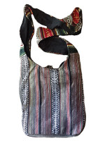 Large hemp and woven cotton hippie sling bag with mushroom design