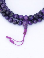 Handcrafted Purple Tiger's Eye Japa Mala necklace and wrist mala set from Nepal, featuring calming and empowering Purple Tiger's Eye beads