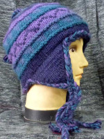 Earflap hat in blues and purples