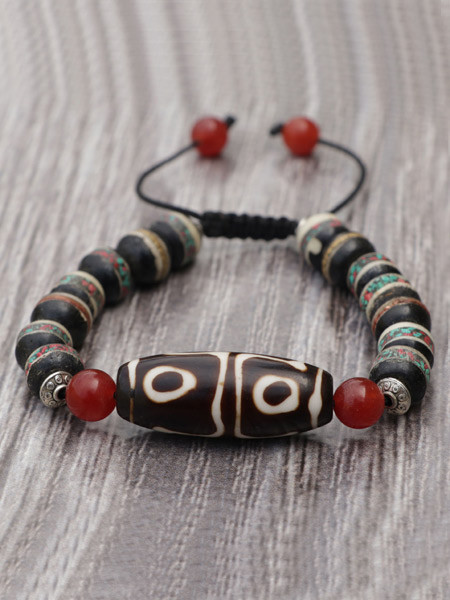 Tibetan Dzi Yak Bone Wrist Mala