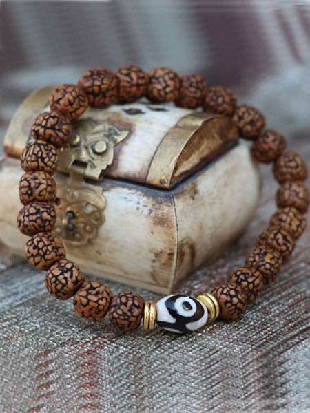 Amulating Dzi & Rudraksha Wrist Mala