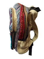 Hemp and woven cotton backpack with mushroom design