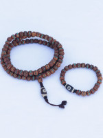 8mm Inlaid Rudraksha Mala Necklace and Bracelet Set with Tibetan Dzi Bead – Handmade in Nepal.
