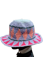 A hippie, bohemian style wide brimmed sun hat. Made from a mix of hemp, cotton and wool