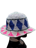 A hippie, bohemian style wide brimmed hat made from a mix of hemp, cotton, and wool