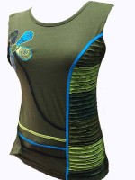 Army green hippie-chic sand top with cutwork and flower